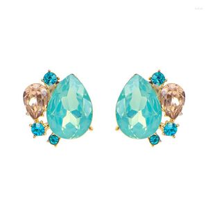 Boucles d'oreilles mode couleur or Simple bleu clair Zircon pierre Champagne pour les femmes gros cristal oreille bijoux en gros