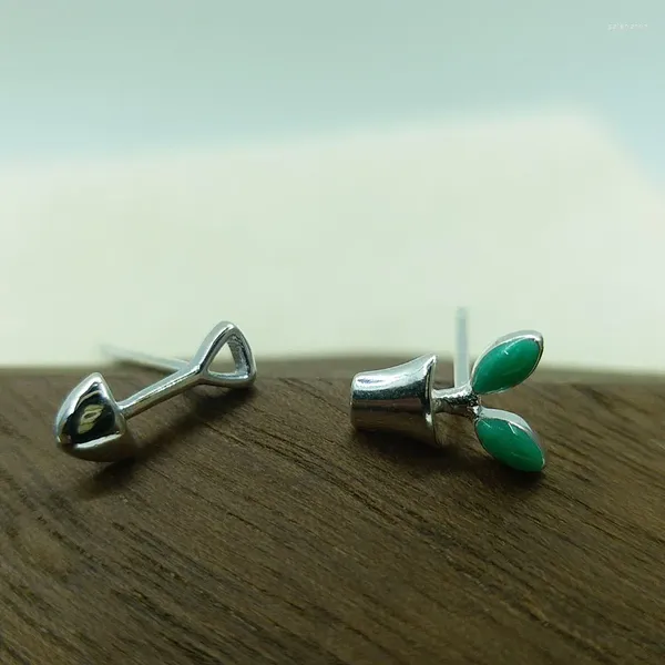 Pendientes de tuerca de Plata de Ley 925 pura con hoja verde, bonitos florales para mujeres y niñas, regalos de joyería femenina