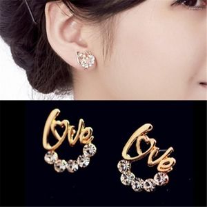 Pendientes de tuerca con forma de corazón para mujer, aretes de estilo amor de cristal, modo grande, bonito y brillante, joyería de disfraz, venta al por mayor