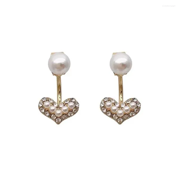 Boucles d'oreilles en forme de cœur pour femmes, bijoux à la mode, avant et arrière, post-pendaison, imitation perle brillante, Clips d'oreille