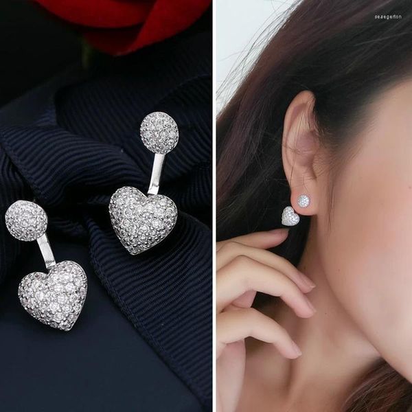 Pendientes de tachuelas Corazón de moda Zirconia Joyas para orejas de cristal Hoja para mujeres Boucle d'Oreille