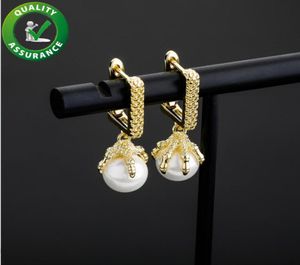 Stud -oorbellen Fashion Hip Hop Jewelry Mens Diamond Earring Iced Out Square Dragon Claw Pearl Ear Rings Luxe Designer Accessories6969367