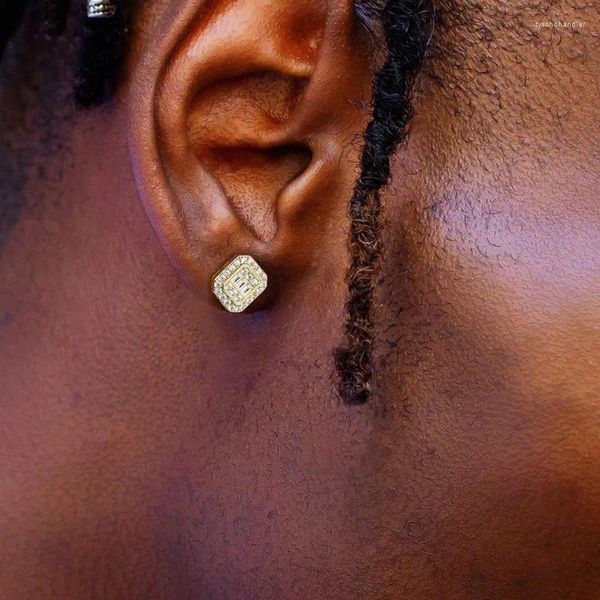 Boucles d'oreilles mode Hip Hop Punk glacé pour hommes et femmes, Chic, tendance, couleur or brillant, cristal Zircon, bijoux d'oreille, cadeau