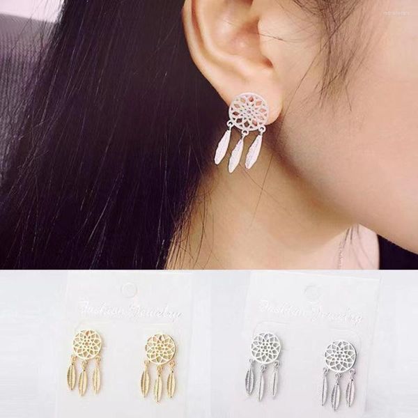 Boucles d'oreilles Stud Fashion Hollow Rream Catcher Leaf Feath Drop Bangle pour femmes bijoux de fête géométrique