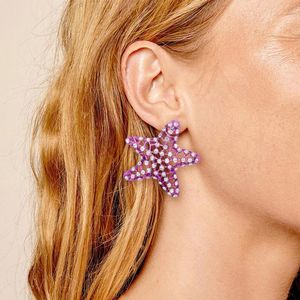 Boucles d'oreilles à clous pour femmes, Style Ins, étoile de poisson, bijoux multicolores, strass clairs, creux, exagérés