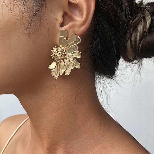 Boucles d'oreilles à clous pour femmes, mode Irregula Goth géométrique pétale de fleur en métal pour femmes, Piercing de déclaration, accessoires Y2K