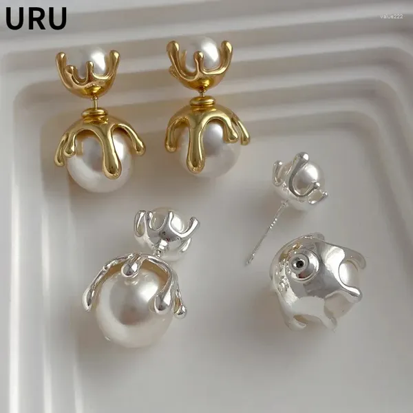 Boucles d'oreilles à tige en argent 925, bijoux à la mode, aiguille de haute qualité, perle simulée pour femmes, cadeau pour filles, accessoires d'oreille arrière et avant