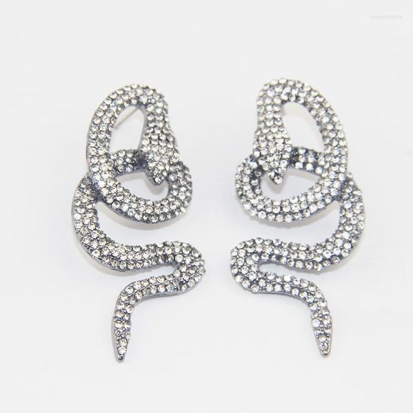 Pendientes de tuerca, joyería de moda, abalorio de diamantes de imitación de cristal completo, pistola, Color negro, taladro Flash serpenteante, pendientes de serpiente para mujer, regalos