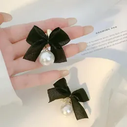 Boucles d'oreilles à clous pour femmes, bijoux coréens, doux, noir, blanc, nœud papillon, tissu, dentelle, cadeau goutte