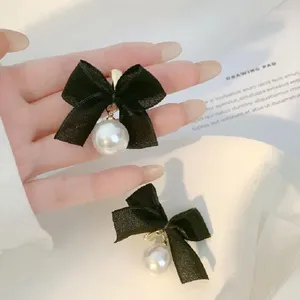 Pendientes de tuerca joyería de moda coreana dulce negro blanco Bowknot mujeres tela encaje arco gota regalo