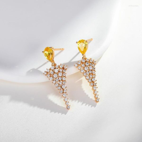 Boucles d'oreilles à tige bijoux fantaisie métal couleur or brillant Zircon simplement Design joli avant avec dos balancent goutte pour les femmes Femal