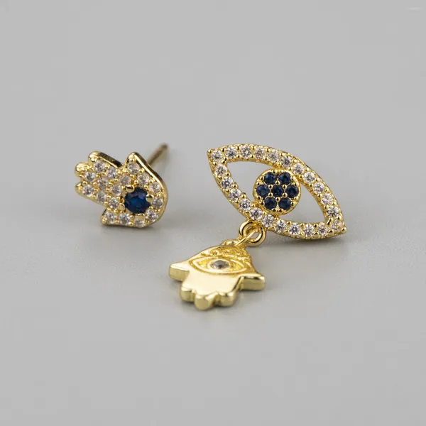 Pendientes de tuerca para mujer, aretes pequeños de moda coreana, ojo azul, Fátima Hamsa, gota asimétrica, joyería 2023