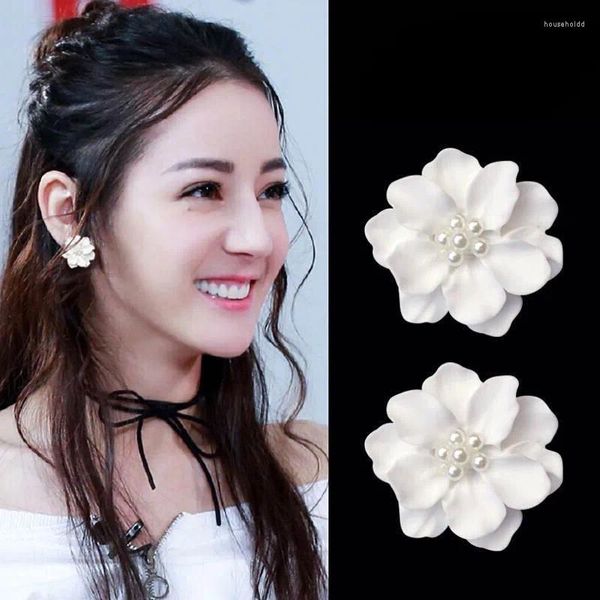 Pendientes de tuerca moda coreana gran flor de resina para mujer Vintage acrílico perla amor pendiente pendiente 2024 joyería Brincos