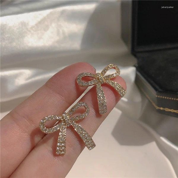 Boucles d'oreilles mode coréenne brillant cristal nœud papillon goujons en forme de nœud papillon bijoux pour femmes en gros