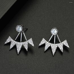 Boucles d'oreilles mode dernière déclaration luxueux Micro pavé CZ plume de cristal pour les femmes mariée mariage Brincos E-585