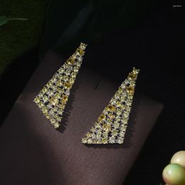 Boucles d'oreilles étalon mode luxe long jaune pour femmes mariage à la mode d'oreille à l'oreille Drop zircon fête cadeau brincos para comme mulheres e-420