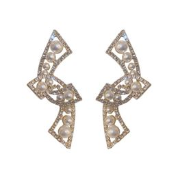 Boucles d'oreilles mode métal croix mosaïque perle cristal pour les femmes élégant strass fête de mariage JewelryStud