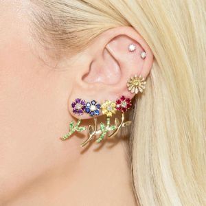Boucles d'oreilles mode multicolore cristal CZ fleur pour femmes plaqué or feuille déclaration fleurs femme bijoux