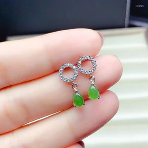 Oorknopjes Mode Natuurlijke Groene Jade Voor Vrouwen Sieraden Echt 925 Zilver Vergulde Waterdrop Gem Goede Kleur Meisje Gift