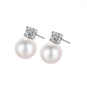 Boucles d'oreilles à clous pour femmes, bijoux à la mode, haut de gamme, perle d'eau douce, véritable Zircon blanc de culture Sterling, cadeau de bijoux