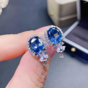 Stud Earrings Fashion Natural London Blue Topaz Stone European and American Light Luxury Super Flash Sapphire Delicate Jewelry