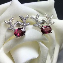Stud oorbellen mode natuurlijke rode granaat elegant klein mooie herten edelsteen 925 zilveren meisje sieraden