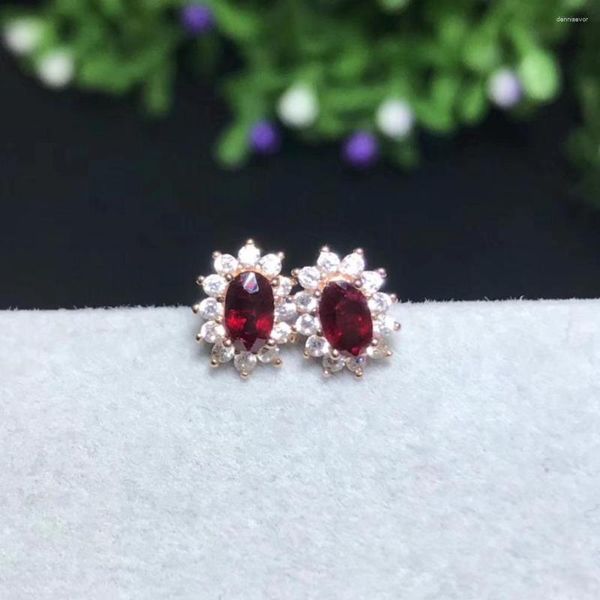 Pendientes de tuerca a la moda, rubí rojo Natural, elegante, pequeña Diana, piedra preciosa, joyería de regalo para niña de plata 925