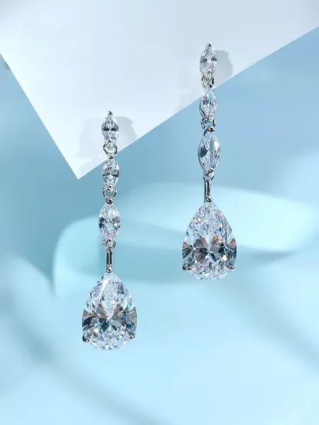 Boucles d'oreilles à clous en argent Sterling 925, Niche en diamant blanc, gouttelette en forme de poire, ensemble avec bijoux de mariage à haute teneur en carbone