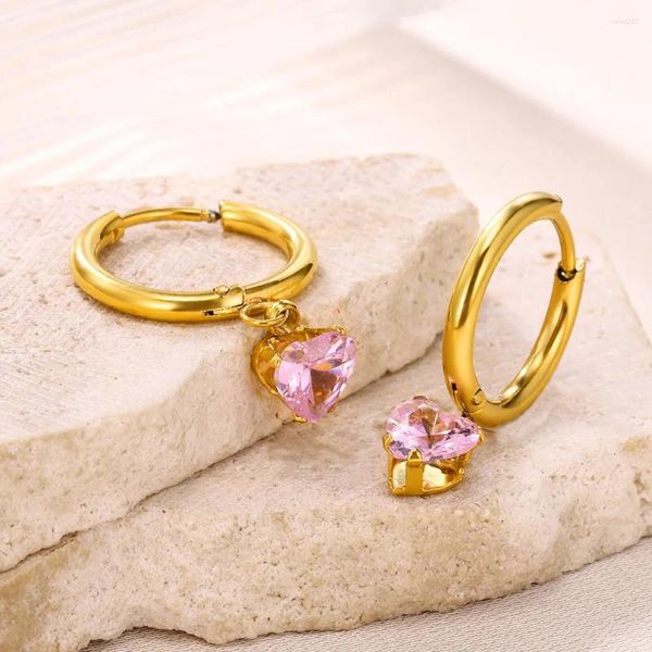 Boucles d'oreilles en forme de cœur en cristal rose pour femmes, pendentif géométrique de couleur or, bijoux de luxe, cadeaux, vente en gros