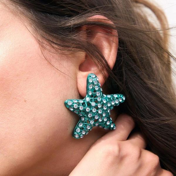 Pendientes de tuerca moda Punk ahuecados rosa naranja verde estrella de mar caballito de mar cristal transparente para mujeres niñas regalo de fiesta joyería