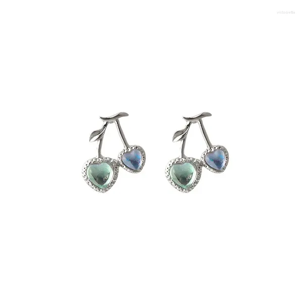 Pendientes de tuerca de Plata de Ley 925 pura para mujer, joyería con temperamento en forma de cereza de cristal colorido, venta al por mayor