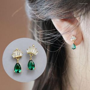 Pendientes de tuerca a la moda reina princesa corona diamantes de imitación oreja CZ Color plata cristal para mujer joyería verde de lujo