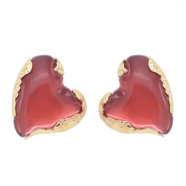 Boucles d'oreilles à clous en acrylique en forme de cœur rouge pour femmes et filles, bijoux coréens doux et mignons de rue Po