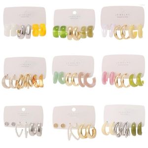 Stud Earrings Fashion Resin Hoop 6-delige set eenvoudig C-vormig voor vrouwen vergulde legering trendy sieraden