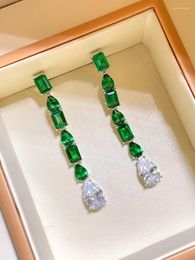 Stud Oorbellen Mode Retro Veelzijdige Grootmoeder Groene Waterdruppel 925 Sterling Zilver Set Met Hoge Koolstof Diamanten Bruiloft Sieraden