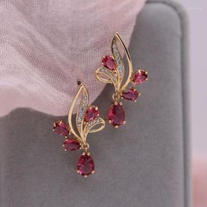 Boucles d'oreilles mode or Rose couleur goutte d'eau rouge Zircon pour dames bal fête de mariage luxe Pendientes cadeau