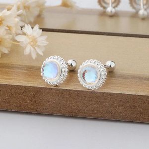 Boucles d'oreilles rondes en pierre de lune pour femmes, vis de tempérament géométrique en métal, bijoux Vintage, cadeau