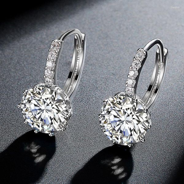 Boucles d'oreilles mode ronde Zircon pour les femmes couleur argent cristal fête de mariage cerceau déclaration bijoux en gros