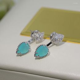 Stud -oorbellen mode S925 Sterling Silver For Women Classic Ladies Green Stone Party Bruiloft Hanger Earring Sieraden