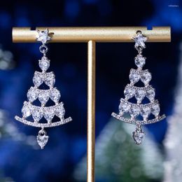 Oorknopjes Mode Glanzende Zirkoon Kerstboom Voor Vrouwen Vol Strass Sneeuwvlok Oorbel Bruiloft Sieraden 2023 Jaar Cadeau