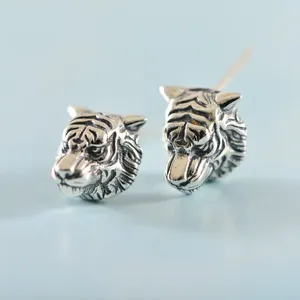 Boucles d'oreilles mode couleur argent tête de tigre pour hommes femmes Vintage Animal dominateur Punk oreille bijoux accessoires