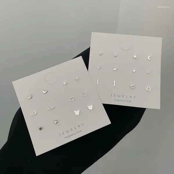 Boucles d'oreilles à tige en plaqué argent, ensemble de Mini ailes creuses simples en forme d'étoile et de cœur pour femmes et filles, bijoux de couleur pour adolescentes