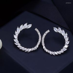Boucles d'oreilles à tige mode argent plaqué blanc rond zircon cubique élégant forme d'olive feuille cercle femmes bijoux déclaration cadeau
