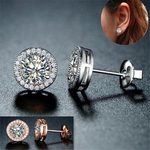 Boucles d'oreilles à clous en cristal, coupe circulaire Simple, breloque pour femmes, incrustation de Zircon, bijoux de fiançailles romantiques pour mariée, cadeaux