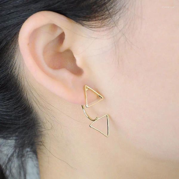 Boucles d'oreilles à clous pour femmes, accessoires de bijoux fins de Style coréen, Triangle géométrique creux Simple à suspendre à l'arrière