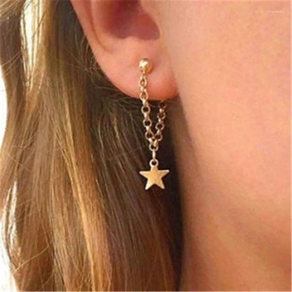 Boucles d'oreilles mode Simple personnalité pentagramme étoile dos suspendu goutte coréenne chaîne en métal balancent Brincos bijoux pour femmes