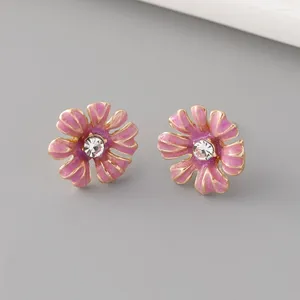 Stud Oorbellen Mode Eenvoudige Roze Emaille Kleine Bloemvormige Voor Vrouwen Sieraden