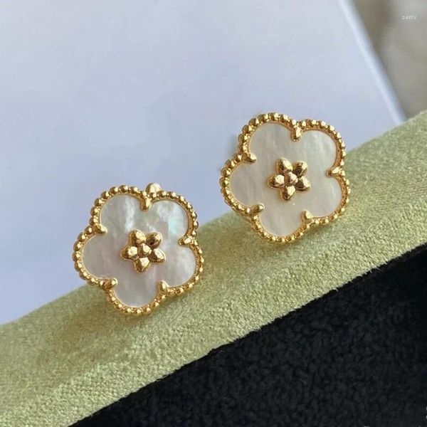 Boucles d'oreilles à clous en or Rose pour femmes, bijoux à la mode, fleur de prunier, doux, romantique, élégant, tempérament, cadeau de fête