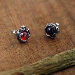 Boucles d'oreilles à clous plaqués argent simples, pierres précieuses rouges Dragon pour fête de Cocktail, bijoux de mariage pour femmes et hommes, cadeaux