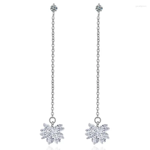 Boucles d'oreilles à clous en argent plaqué fleur, bijoux pour femmes, perle en Zircon CZ, Bijou de fête pour fille, à la mode